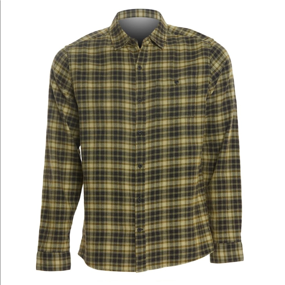 Hurley Men’s Plaid Flannel in dark gray and olive green plaid print